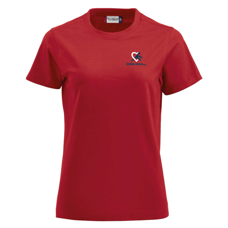 Premium T-Shirt Milana, tailliert geschnitten, Farbe: rot für Bettina Harms GmbH mit Stick auf der Brust, links (Herzseite)