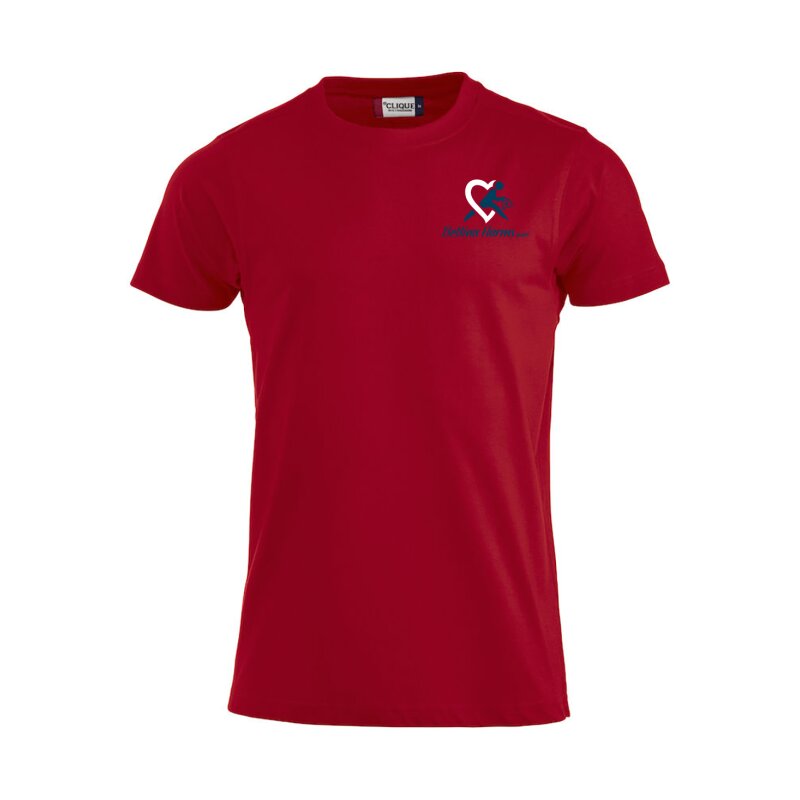 Premium T-Shirt Milan, gerade geschnitten, Farbe: rot für Bettina Harms GmbH mit Stick auf der Brust, links (Herzseite)