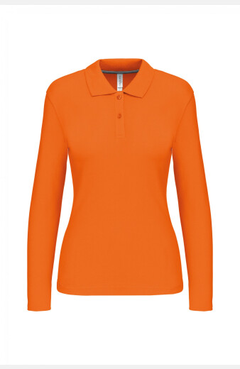 Damen Langarmpolo Troya, tailliert geschnitten, Farbe: orange, Größe: S