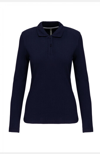 Damen Langarmpolo Troya, tailliert geschnitten, Farbe: navy, Größe: S