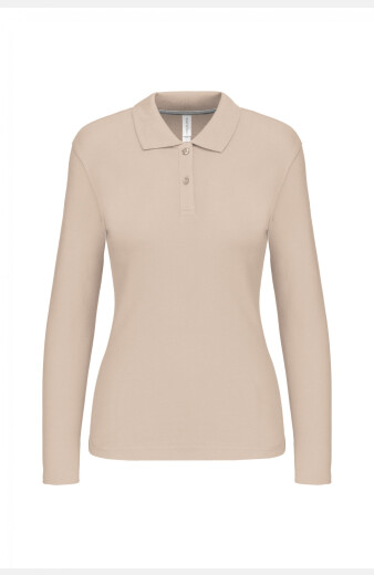 Damen Langarmpolo Tyria, tailliert geschnitten, Farbe: beige, Größe: S