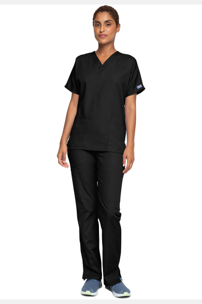 Unisex Kasack WWE4700 von Cherokee mit 2 Seitentaschen, Farbe: schwarz, Größe: XXS