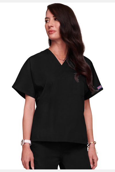 Unisex-Kasack Lillian von Cherokee Brusttasche-schwarz-XXS