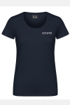 Damen T-Shirt Navy mit Stick "aiutanda" auf der Brust, links (Herzseite)