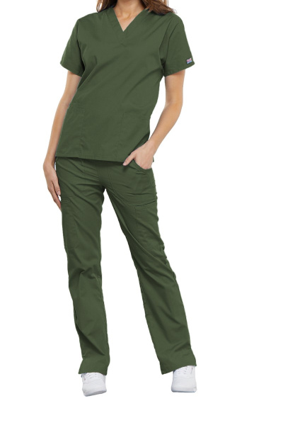 Unisex Kasack WWE4700 von Cherokee mit 2 Seitentaschen, Farbe: Olive, Größe: XXS