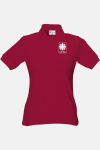 Caritas Poloshirt carestin, tailliert geschnitten, Farbe: bordeaux, Größe: XL mit Druck des Logos der Caritas auf der Brust