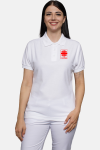 Caritas Poloshirt carestin, tailliert geschnitten, Farbe: weiß, Größe: XL mit Druck des Logos der Caritas auf der Brust