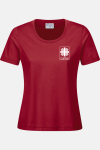 Caritas Damen T-Shirt Carestin, tailliert geschnitten, Farbe: bordeaux, Größe: XL mit Druck des Logos der Caritas auf dem Rücken