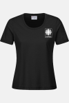Caritas Damen T-Shirt Carestin, tailliert geschnitten, Farbe: schwarz, Größe: XS mit Druck des Logos der Caritas auf der Brust