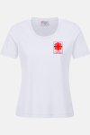 Caritas Damen T-Shirt Carestin, tailliert geschnitten, Farbe: weiß, Größe: XL mit Druck des Logos der Caritas auf der Brust
