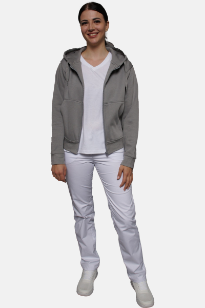 Kapuzenjacke carestin - speziell für die Caritas, Farbe: grau, Größe: XS mit Druck des Logos der Caritas auf der Brust