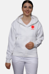 Kapuzenjacke carestin - speziell für die Caritas, Farbe: weiß, Größe: XS mit Druck des Logos der Caritas auf der Brust