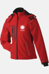 Caritas Winter Softshell Jacke Taria, tailliert geschnitten, Farbe: rot/schwarz, Größe: S mit Druck des Logos der Caritas auf der Brust