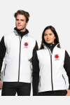 Caritas Softshell Weste Naria, tailliert geschnitten, Farbe: weiß, Größe: L mit Stick des Logos der Caritas auf der Brust