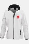 Caritas Softshell Jacke Naria, tailliert geschnitten, Farbe: weiß, Größe: XS mit Druck des Logos der Caritas auf der Brust