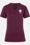 Caritas T-shirt Rynara, tailliert geschnitten, Farbe: bordeaux, Größe: XS mit Druck des Logos der Caritas auf der Brust