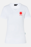 Caritas T-shirt Rynara, tailliert geschnitten, Farbe: weiß, Größe: XS mit Druck des Logos der Caritas auf der Brust