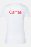 Caritas T-shirt Rynara, tailliert geschnitten, Farbe: weiß, Größe: XS mit Druck des Logos der Caritas auf der Brust