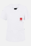 Caritas Kasack Thaven, tailliert geschnitten, Farbe: weiß, Größe: XS mit Druck des Logos der Caritas auf der Brust