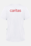 Caritas Kasack Thaven, tailliert geschnitten, Farbe: weiß, Größe: XS mit Druck des Logos der Caritas auf der Brust
