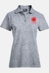 Caritas Polo Lyndra, tailliert geschnitten, Farbe: grau-meliert, Größe: XS mit Druck des Logos der Caritas auf der Brust