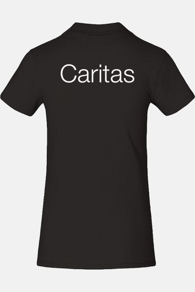 Caritas Polo Lyndra, tailliert geschnitten, Farbe: anthrazit, Größe: XS mit Druck des Logos der Caritas auf der Brust