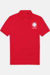 Caritas Damen Polohemd Tavina, tailliert geschnitten, Farbe: rot, Größe: XS mit Druck des Logos der Caritas auf der Brust