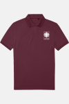 Caritas Damen Polohemd Tavina, tailliert geschnitten, Farbe: bordeaux, Größe: XS mit Druck des Logos der Caritas auf der Brust