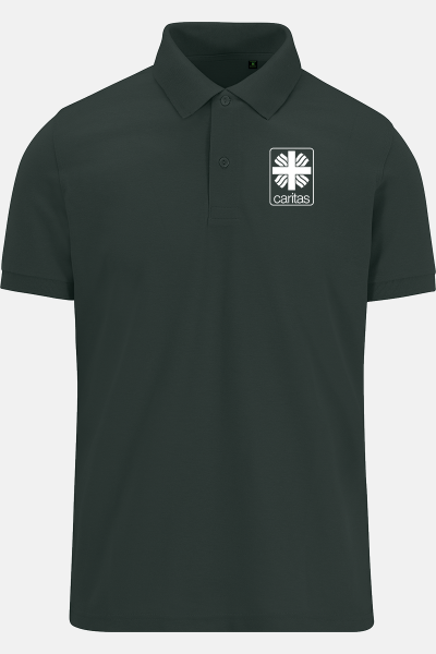 Caritas Damen Polohemd Tavina, tailliert geschnitten, Farbe: anthrazit, Größe: XS mit Druck des Logos der Caritas auf der Brust