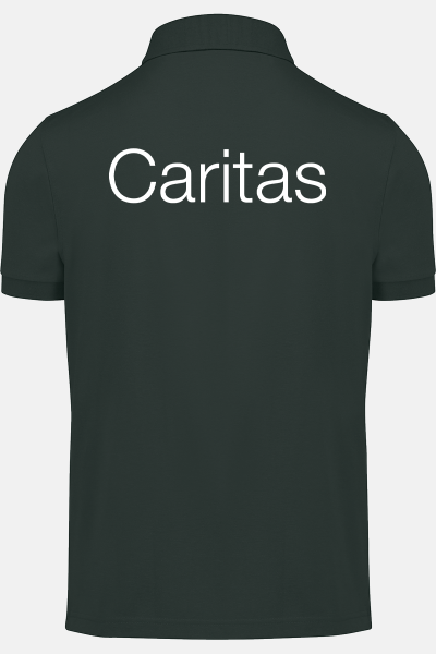 Caritas Damen Polohemd Tavina, tailliert geschnitten, Farbe: anthrazit, Größe: XS mit Druck des Logos der Caritas auf der Brust