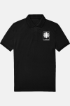 Caritas Damen Polohemd Tavina, tailliert geschnitten, Farbe: schwarz, Größe: XS mit Druck des Logos der Caritas auf der Brust