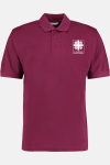 Caritas Poloshirt Eralon, gerade geschnitten, Farbe: bordeaux, Größe: XS mit Druck des Logos der Caritas auf der Brust