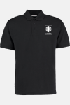 Caritas Poloshirt Erala, tailliert geschnitten, Farbe: schwarz, Größe: XXS mit Druck des Logos der Caritas auf der Brust
