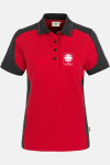 Caritas Poloshirt Manuela, tailliert geschnitten, Farbe: rot, Größe: XS mit Druck des Logos der Caritas auf der Brust