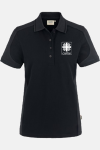 Caritas Poloshirt Manuela, tailliert geschnitten, Farbe: schwarz, Größe: XS mit Druck des Logos der Caritas auf der Brust