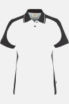 Caritas Poloshirt Manuela, tailliert geschnitten, Farbe: weiß, Größe: XS mit Druck des Logos der Caritas auf der Brust