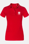 Caritas Jersey Polo Edria, tailliert geschnitten, Farbe: rot, Größe: S mit Druck des Logos der Caritas auf der Brust