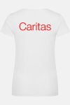 Caritas T-Shirt Kelina, tailliert geschnitten, Farbe: Braungrau, Größe: XS mit Druck des Logos der Caritas auf der Brust