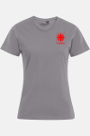 Caritas T-Shirt Kelina, tailliert geschnitten, Farbe: silbergrau, Größe: XS mit Druck des Logos der Caritas auf der Brust
