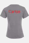 Caritas T-Shirt Kelina, tailliert geschnitten, Farbe: silbergrau, Größe: XS mit Druck des Logos der Caritas auf der Brust