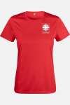 Caritas Funktions T-Shirt Jareka, tailliert geschnitten, Farbe: rot, Größe: M mit Druck des Logos der Caritas auf der Brust