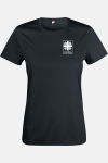 Caritas Funktions T-Shirt Jareka, tailliert geschnitten, Farbe: schwarz, Größe: L mit Druck des Logos der Caritas auf der Brust