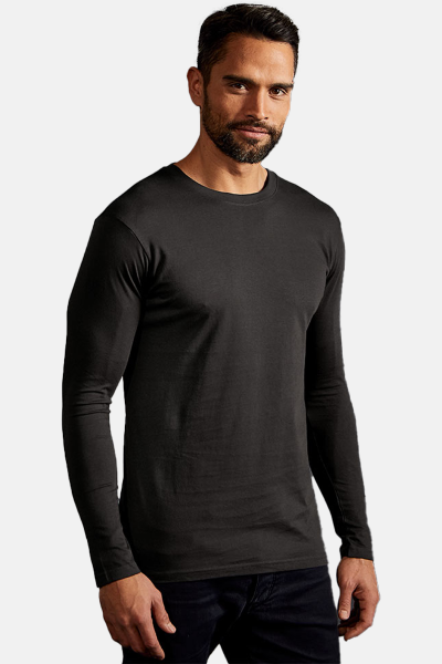 Langarmshirt Kyran - speziell für die Caritas, Farbe: anthrazit, Größe: S mit Druck des Logos der Caritas auf der Brust