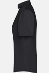Damen Bluse Thyra, tailliert geschnitten, Farbe: schwarz, Größe: XS mit Druck des Logos der Caritas auf der Brust