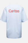 Unisex Schlupfkasack Eike Premium - speziell für die Caritas, Farbe: hellblau, Größe: XXS mit Druck des Logos der Caritas auf der Brust