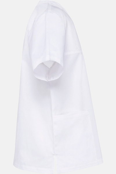 Weißer Unisexkasack Raxen aus Baumwolle - speziell für die Caritas, Farbe: weiß, Größe: XS mit Druck des Logos der Caritas auf der Brust