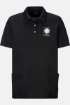 Unisex Polo-Kasack Maris - speziell für die Caritas, Farbe: schwarz, Größe: XS mit Druck des Logos der Caritas auf der Brust