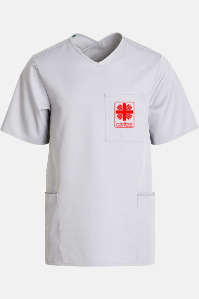 Kasack Fjella - speziell für die Caritas, Farbe: silbergrau, Größe: XXS mit Druck des Logos der Caritas auf der Brust