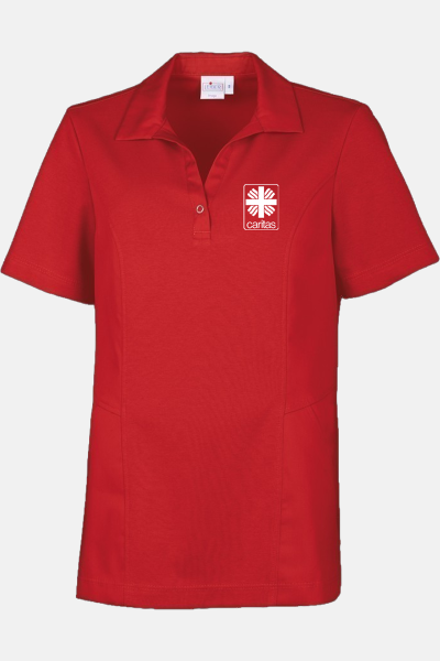 Schlupfkasack Casey - speziell für die Caritas, Farbe: rot, Größe: XS mit Druck des Logos der Caritas auf der Brust