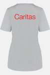 Damen-Knöpfkasack Loriane - speziell für die Caritas, Farbe: grau, Größe: XS mit Druck des Logos der Caritas auf der Brust
